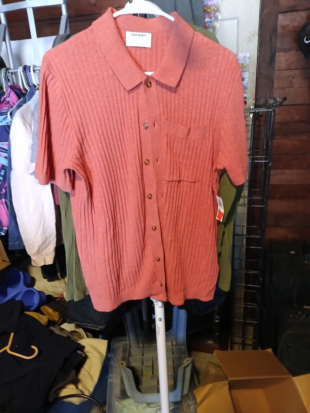 Old Navy Men's Short-Sleeve Button-Front Knit Shirt - Coral